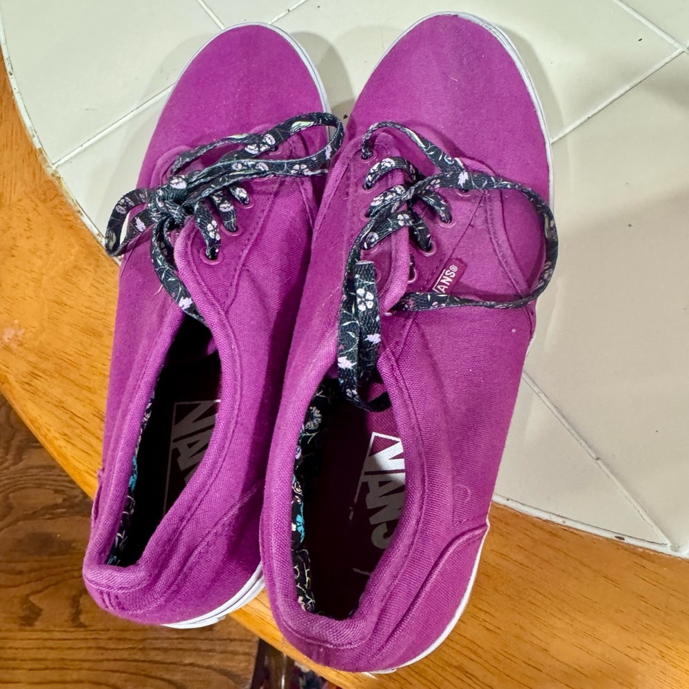 Vans Purple Low-Top Canvas Sneakers with Floral Laces